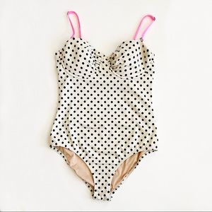 J. Crew White Polka Dot Swim Suit with Pink Straps